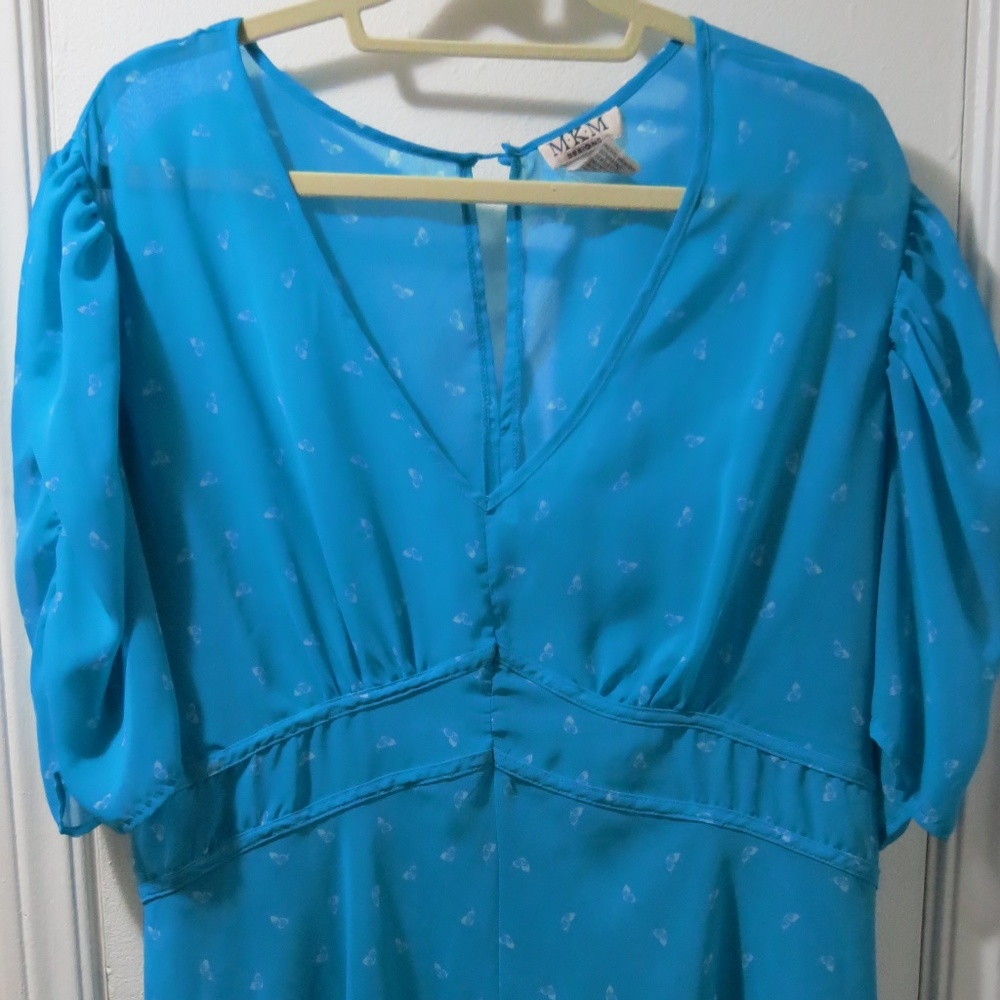 Beautiful blue with white butterfly blouse